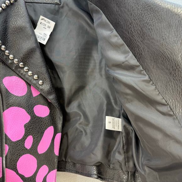 Azalea Wang Faux Leather Jacket Women's S Pink Black Pink Leopard Studded Moto - Picture 5 of 12